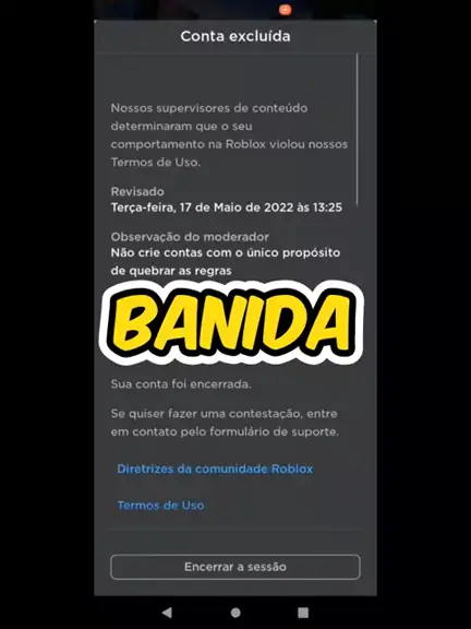 MINHA CONTA FOI BANIDA do ROBLOX.. 