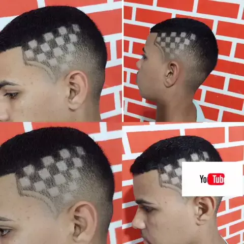 Corte de cabelo com desenho xadrez