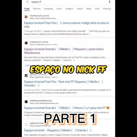 Como colocar Espaço Invisível Pequeno e Grande no nick do Free