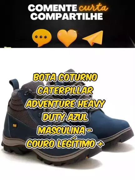 Bota Coturno Caterpillar Adventure Heavy Duty Azul Masculina - Couro  Legítimo + Palmilha em gel P.U