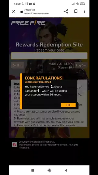 Free Fire Reward Redemption, Software