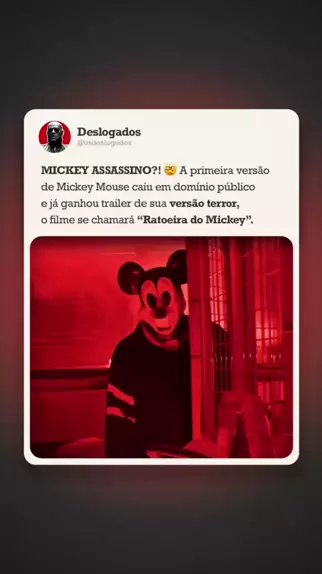 Mickey Mouse vira assassino em filme de terror após cair em