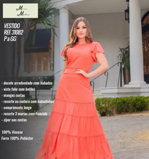 VESTIDO MANGA CURTA EM TULE - MF MODA EVANGÉLICA