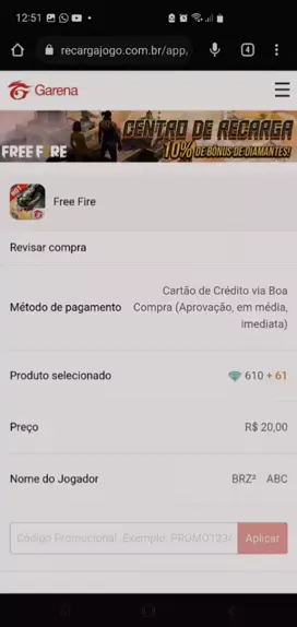 código promocional recarga jogo do freitas