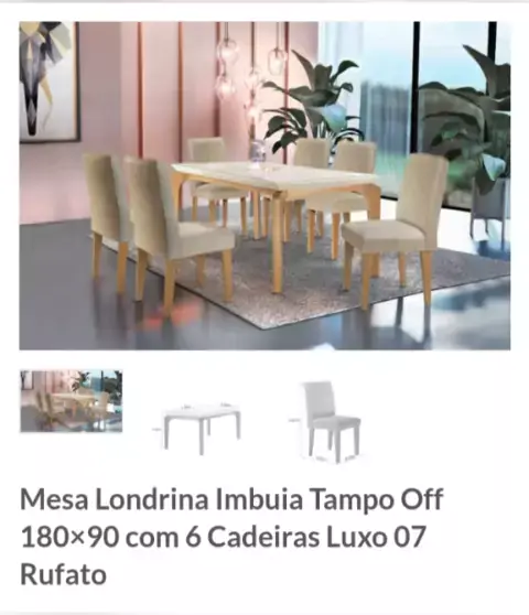 Mesa Jantar Londrina Imbuia Tampo Cop OFF 180×90 6 Cadeiras Luxo