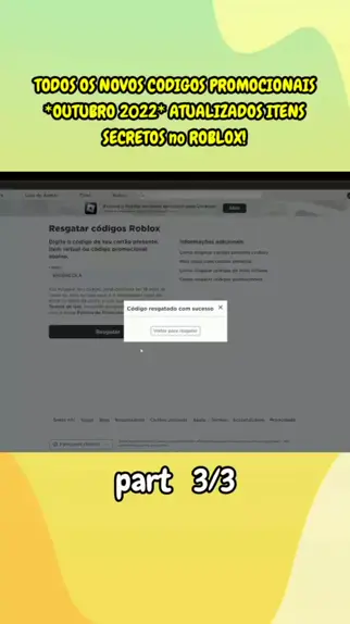 Todos os Códigos Roblox Códigos promocionais de roupas e objetos