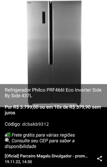 refrigerador philco side by side prf533i 437 litros eco inverter