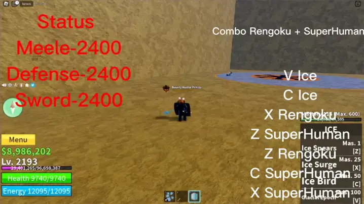 Blox Fruits - How to one shot combo with ice + rengoku 