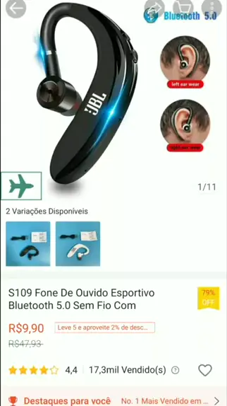 S109 Fone De Ouvido Esportivo Bluetooth 5.0 Sem Fio Com