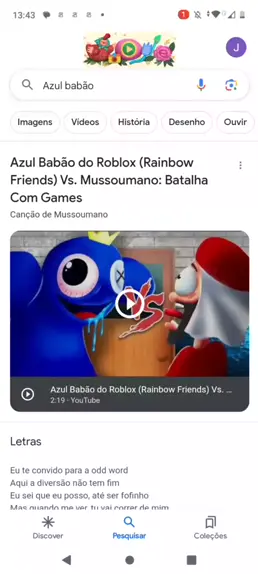 Azul Babão do Roblox (Rainbow Friends) Vs. Mussoumano - Batalha