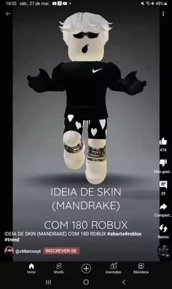 ideia de skin de Mandrake no Roblox