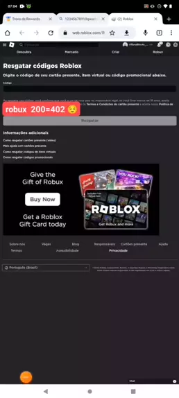 codigo de cartao presente roblox