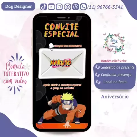 Convite Animado (VÍDEO) para Aniversário do NARUTO