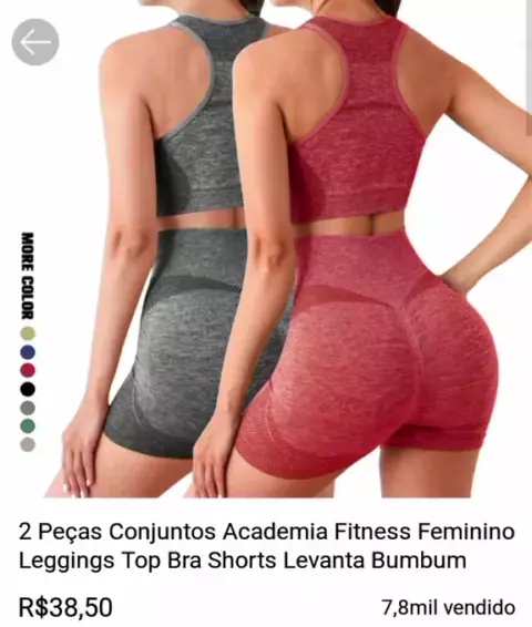 2 Peças Conjuntos Academia Fitness Feminino Leggings Top Bra Shorts Levanta  Bumbum