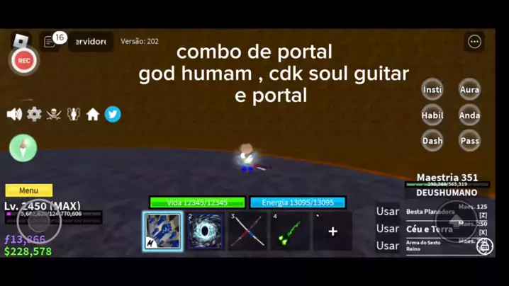 Blox Fruits Portal Combo + Cdk + God One shot #bloxfruits #combo