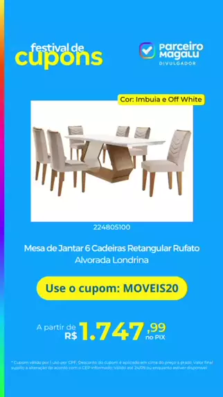 Mesa de Jantar 6 Cadeiras Retangular Rufato Alvorada Londrina