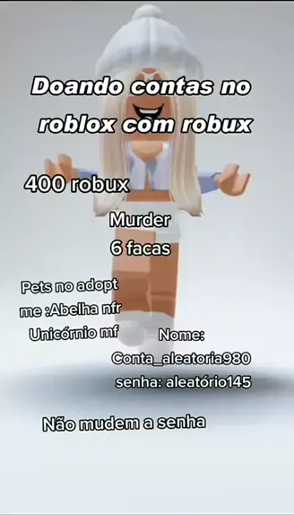 Doação de conta de roblox com coisas de robux 