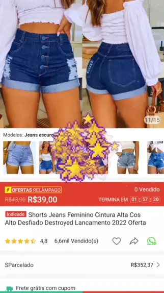 Shorts Jeans Feminino Cintura Alta Cos Alto Desfiado Destroyed Lancamento