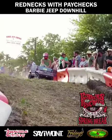 Barbie car races at rednecks with paychecks hot sale