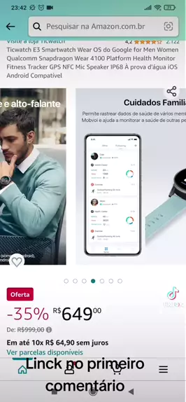 Ticwatch E3 Smartwatch Wear OS do Google for Men Women Qualcomm Snapdragon  Wear 4100 Platform Health Monitor Fitness Tracker GPS NFC Mic Speaker IP68  À prova d'água iOS Android Compatível