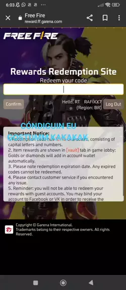 O Rewards Redemption FF ou rewardff é o site de codiguin da Garena