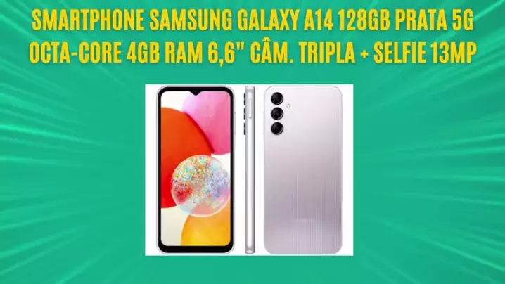 Smartphone Samsung Galaxy A14 128GB Prata 5G Octa-Core 4GB RAM 6,6 Câm.  Tripla + Selfie 13MP - Galaxy A14 - Magazine Luiza