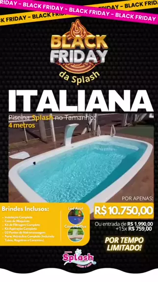 Promoção de Piscinas Italianas completas na Splash Patos