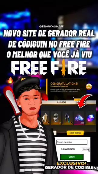 Gerador de CODIGUIN FF: Calça Angelical, Passe, Incubadora e novos