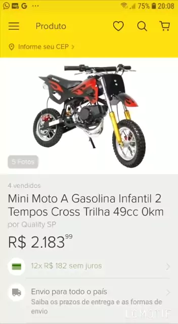 Mini Moto a Gasolina de Trilha ou Moto Cross Piloto de 4 Anos