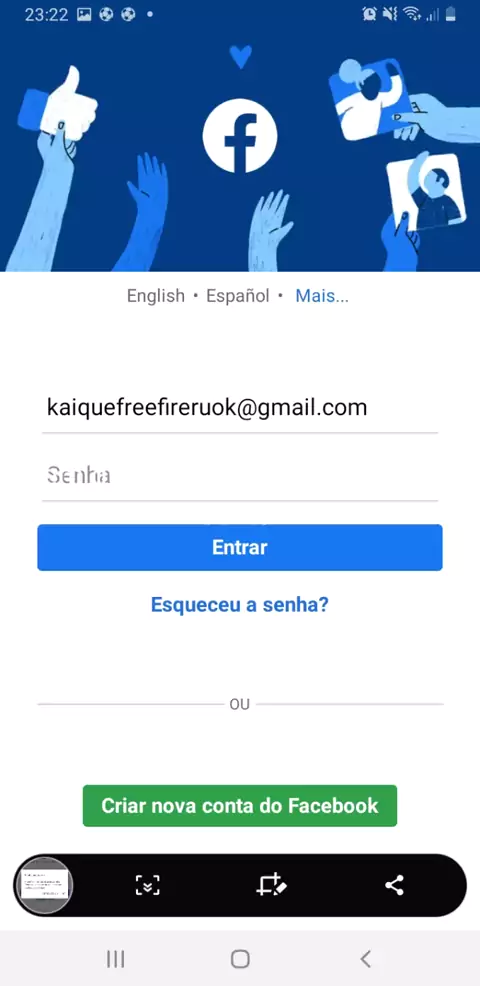 e mail e a senha de conta de free fire do Facebook gemada