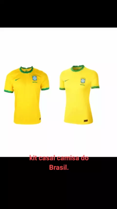 Kit Casal Com 2 Camisas Do Brasil Azul /sem Gola Polo/ Para Copa Do Mu