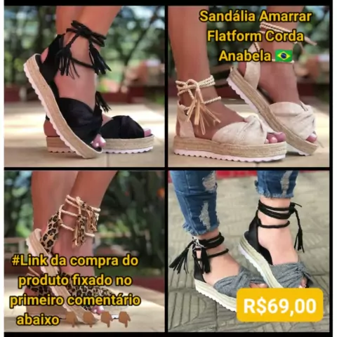 Sandália amarrar flatform corda anabela top