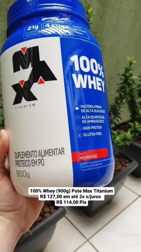 100% Whey Max Titanium Sabor Morango Com 900g