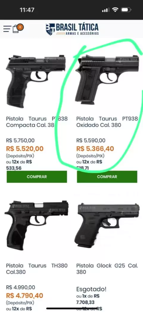 Pistolas Calibre .380 - Brasil Tática Especializada em Armamentos