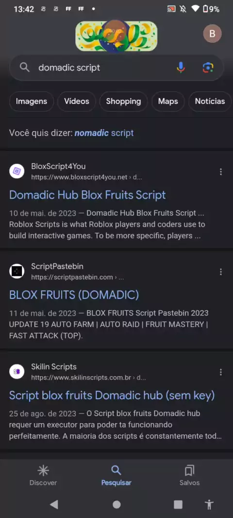 Script blox fruits Domadic hub (sem key)